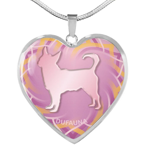 Soft Pink Chihuahua Silhouette Heart Necklace D17 - Dufauna - Topfauna