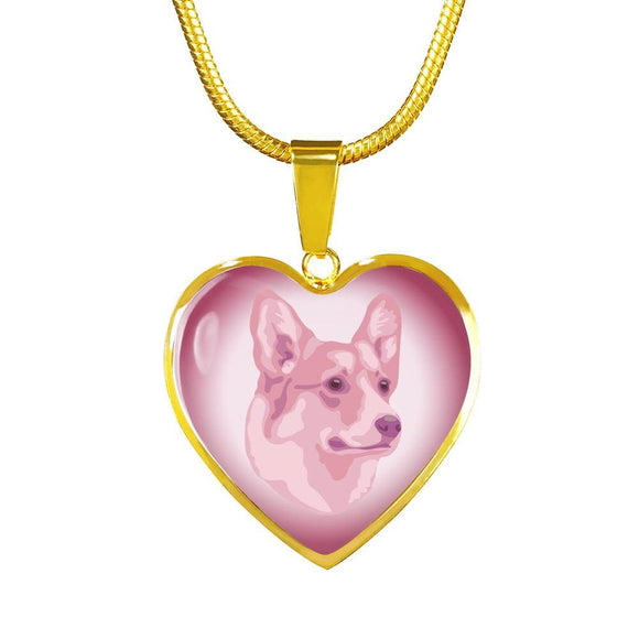 Soft Pink Corgi Profile Heart Necklace D12 - Dufauna - Topfauna