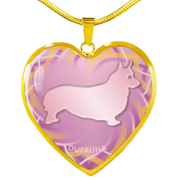 Soft Pink Corgi Silhouette Heart Necklace D17 - Dufauna - Topfauna