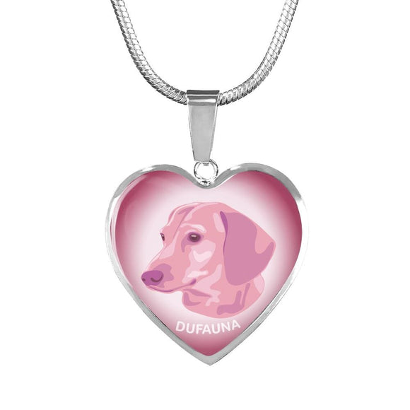 Soft Pink Dachshund Profile Heart Necklace D12 - Dufauna - Topfauna