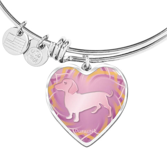 Soft Pink Dachshund Silhouette Heart Bangle Bracelet D17 - Dufauna - Topfauna