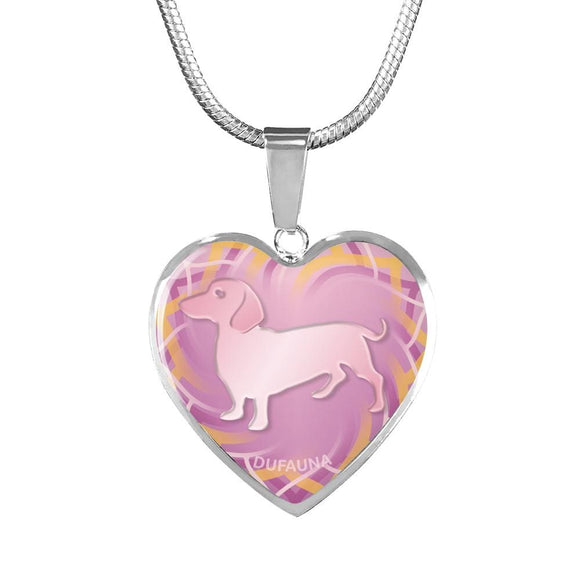 Soft Pink Dachshund Silhouette Heart Necklace D17 - Dufauna - Topfauna