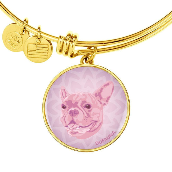 Soft Pink French Bulldog Bangle Bracelet (Engraving Option) - Dufauna - Topfauna