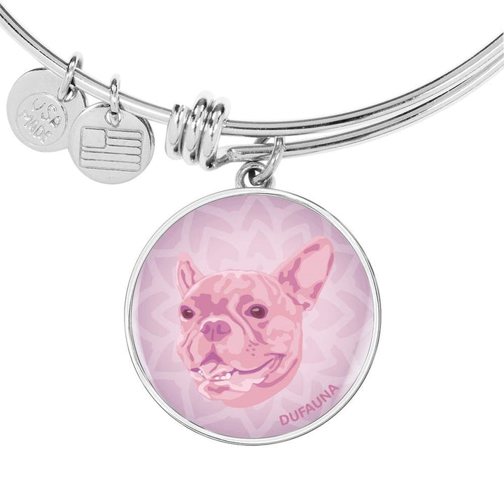 Soft Pink French Bulldog Bangle Bracelet (Engraving Option) - Dufauna - Topfauna