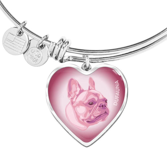 Soft Pink French Bulldog Profile Heart Bangle Bracelet D12 - Dufauna - Topfauna