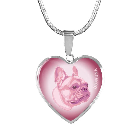 Soft Pink French Bulldog Profile Heart Necklace D12 - Dufauna - Topfauna