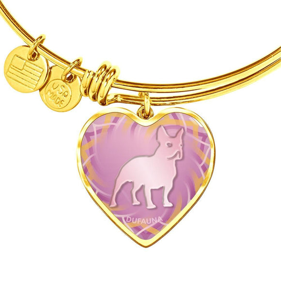 Soft Pink French Bulldog Silhouette Heart Bangle Bracelet D17 - Dufauna - Topfauna