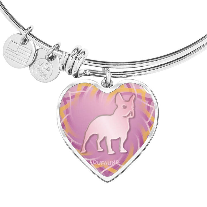 Soft Pink French Bulldog Silhouette Heart Bangle Bracelet D17 - Dufauna - Topfauna