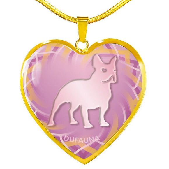 Soft Pink French Bulldog Silhouette Heart Necklace D17 - Dufauna - Topfauna