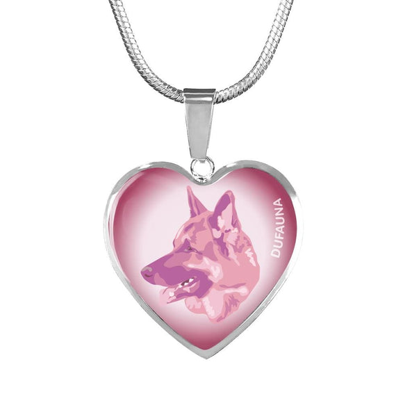 Soft Pink German Shepherd Profile Heart Necklace D12 - Dufauna - Topfauna