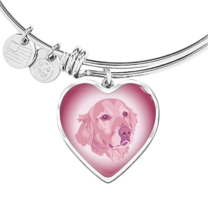 Soft Pink Golden Retriever Profile Heart Bangle Bracelet D12 - Dufauna - Topfauna