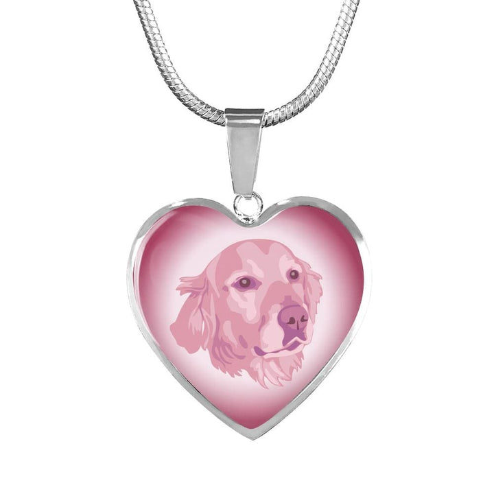 Soft Pink Golden Retriever Profile Heart Necklace D12 - Dufauna - Topfauna