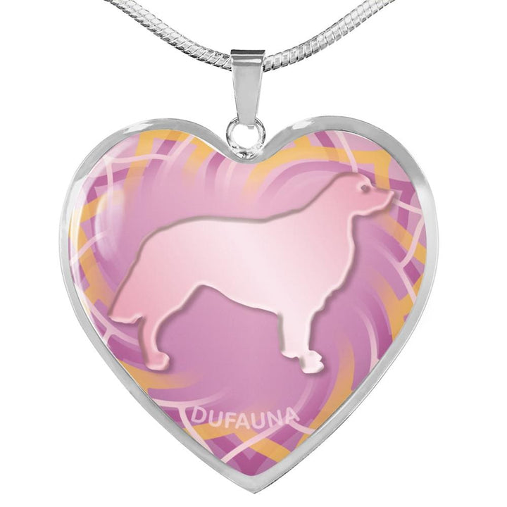 Soft Pink Golden Retriever Silhouette Heart Necklace D17 - Dufauna - Topfauna