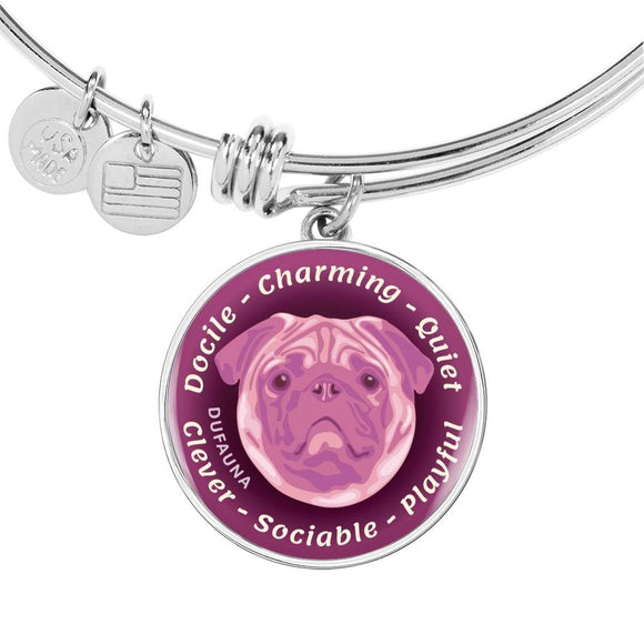 Soft Pink Pug Characteristics Bangle Bracelet D20 - Dufauna - Topfauna