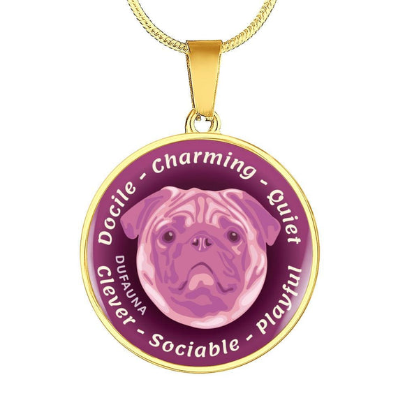 Soft Pink Pug Characteristics Necklace D20 - Dufauna - Topfauna