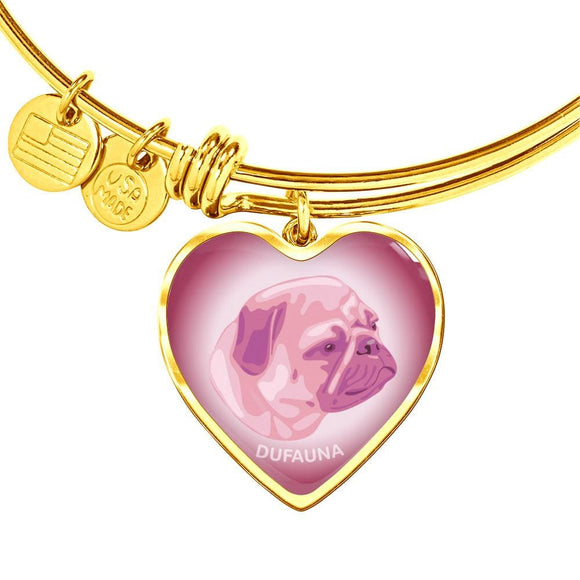 Soft Pink Pug Profile Heart Bangle Bracelet D12 - Dufauna - Topfauna