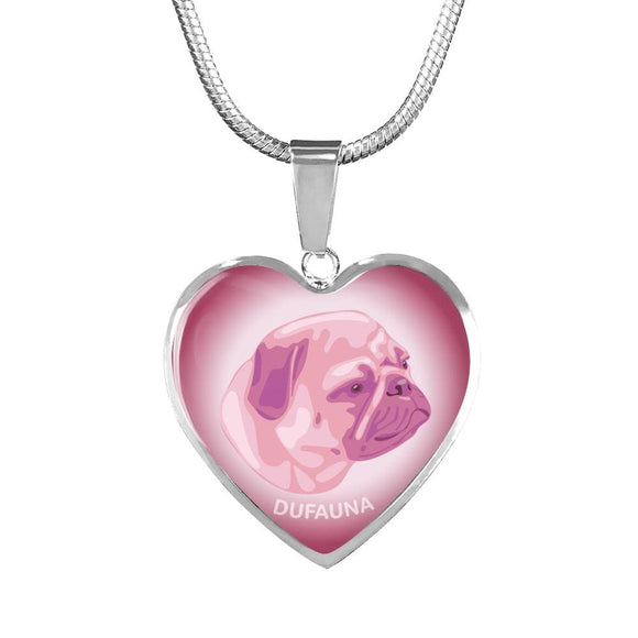 Soft Pink Pug Profile Heart Necklace D12 - Dufauna - Topfauna