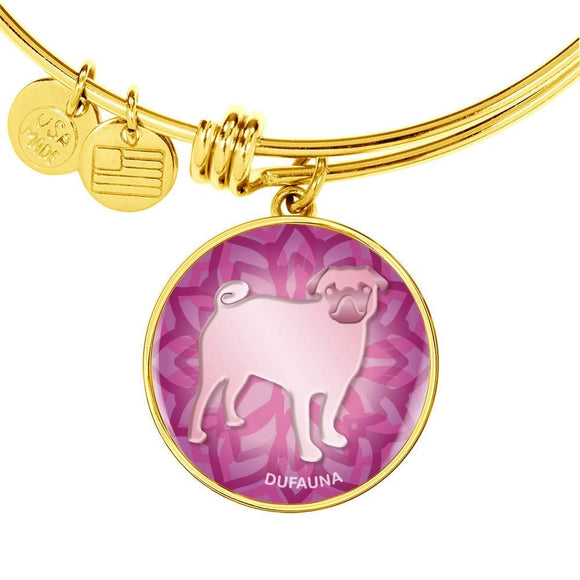 Soft Pink Pug Silhouette Bangle Bracelet D18 - Dufauna - Topfauna