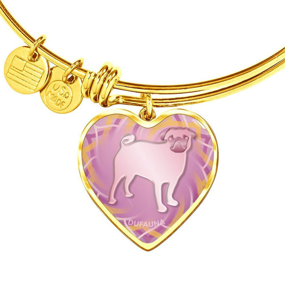 Soft Pink Pug Silhouette Heart Bangle Bracelet D17 - Dufauna - Topfauna