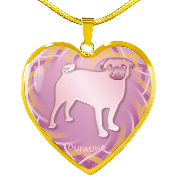 Soft Pink Pug Silhouette Heart Necklace D17 - Dufauna - Topfauna