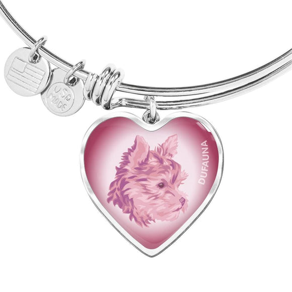 Soft Pink Yorkie Profile Heart Bangle Bracelet D12 - Dufauna - Topfauna