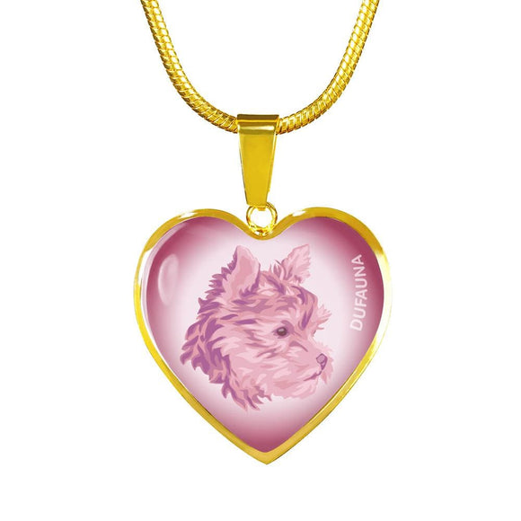 Soft Pink Yorkie Profile Heart Necklace D12 - Dufauna - Topfauna