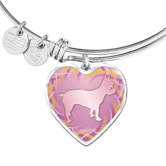 Soft Pink Yorkie Silhouette Heart Bangle Bracelet D17 - Dufauna - Topfauna