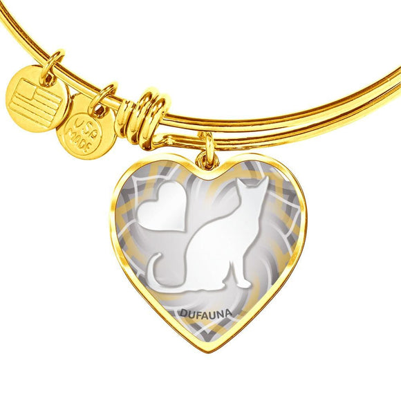 White Cat Silhouette Heart Bangle Bracelet D17 - Dufauna - Topfauna