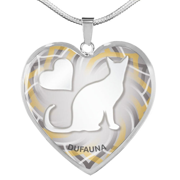 White Cat Silhouette Heart Necklace D17 - Dufauna - Topfauna