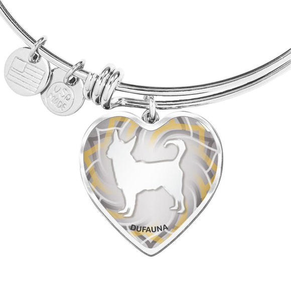 White Chihuahua Silhouette Heart Bangle Bracelet D17 - Dufauna - Topfauna