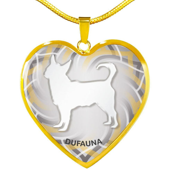 White Chihuahua Silhouette Heart Necklace D17 - Dufauna - Topfauna