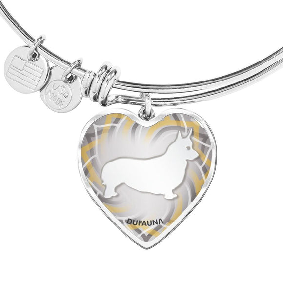 White Corgi Silhouette Heart Bangle Bracelet D17 - Dufauna - Topfauna