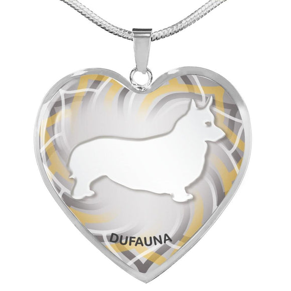 White Corgi Silhouette Heart Necklace D17 - Dufauna - Topfauna