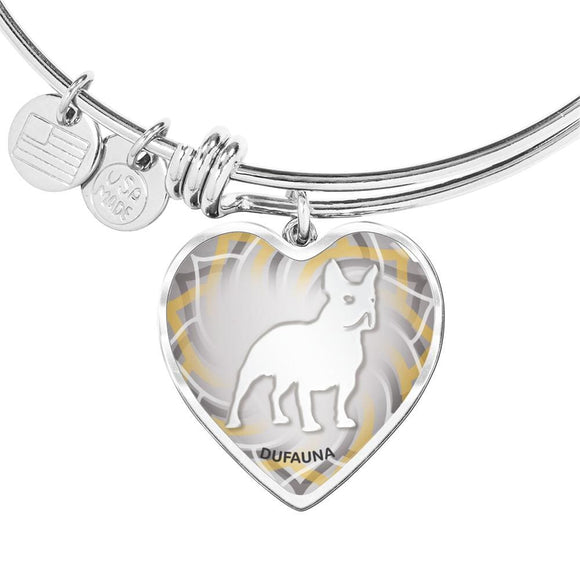 White French Bulldog Silhouette Heart Bangle Bracelet D17 - Dufauna - Topfauna
