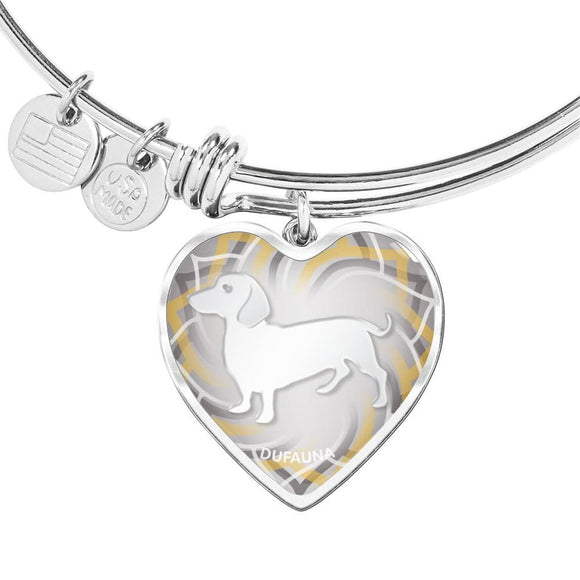 White-Grey Dachshund Silhouette Heart Bangle Bracelet D17 - Dufauna - Topfauna