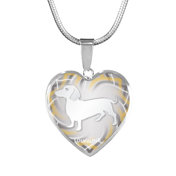 White-Grey Dachshund Silhouette Heart Necklace D17 - Dufauna - Topfauna