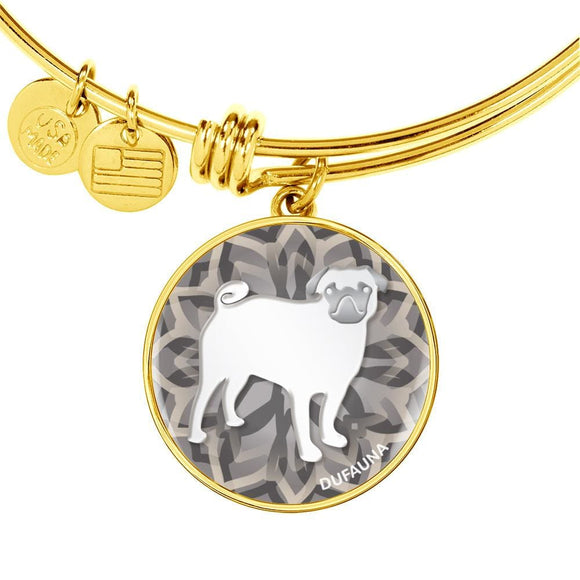 White Pug Silhouette Bangle Bracelet D18 - Dufauna - Topfauna