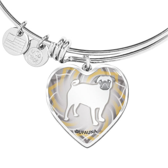 White Pug Silhouette Heart Bangle Bracelet D17 - Dufauna - Topfauna