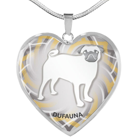 White Pug Silhouette Heart Necklace D17 - Dufauna - Topfauna