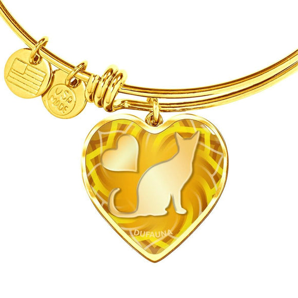Yellow Cat Silhouette Heart Bangle Bracelet D17 - Dufauna - Topfauna