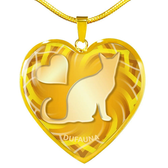 Yellow Cat Silhouette Heart Necklace D17 - Dufauna - Topfauna