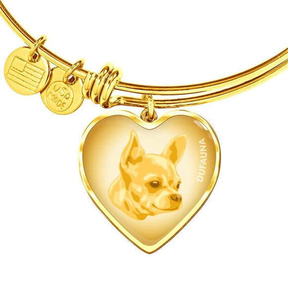 Yellow Chihuahua Profile Heart Bangle Bracelet D12 - Dufauna - Topfauna