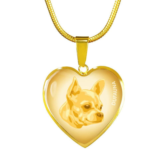 Yellow Chihuahua Profile Heart Necklace D12 - Dufauna - Topfauna