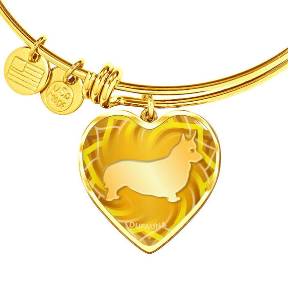 Yellow Corgi Silhouette Heart Bangle Bracelet D17 - Dufauna - Topfauna