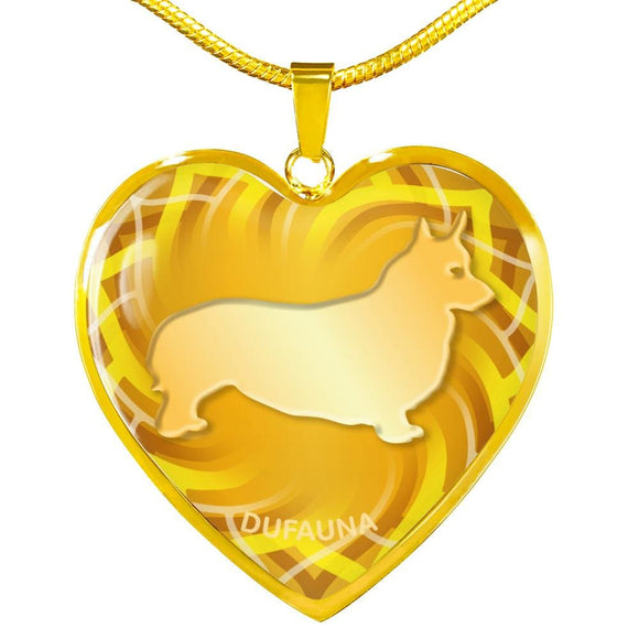 Yellow Corgi Silhouette Heart Necklace D17 - Dufauna - Topfauna