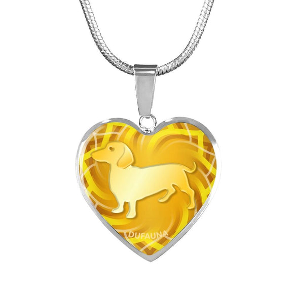 Yellow Dachshund Silhouette Heart Necklace D17 - Dufauna - Topfauna