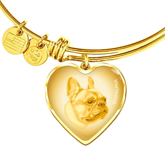 Yellow French Bulldog Profile Heart Bangle Bracelet D12 - Dufauna - Topfauna