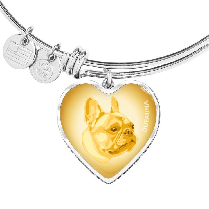 Yellow French Bulldog Profile Heart Bangle Bracelet D12 - Dufauna - Topfauna
