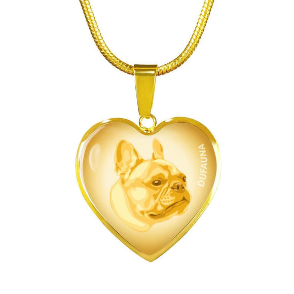 Yellow French Bulldog Profile Heart Necklace D12 - Dufauna - Topfauna