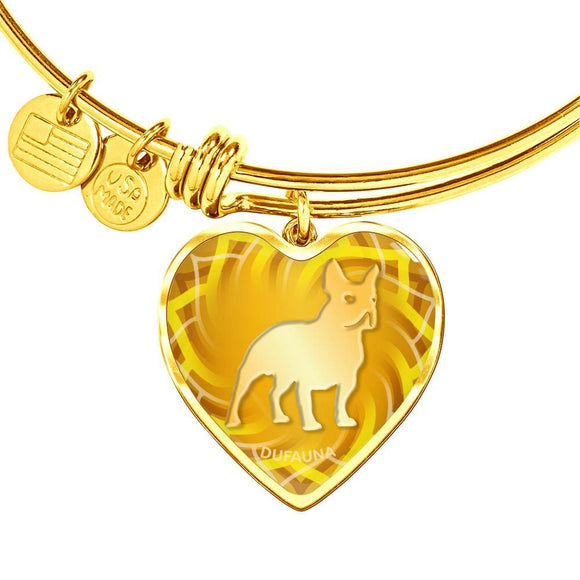 Yellow French Bulldog Silhouette Heart Bangle Bracelet D17 - Dufauna - Topfauna